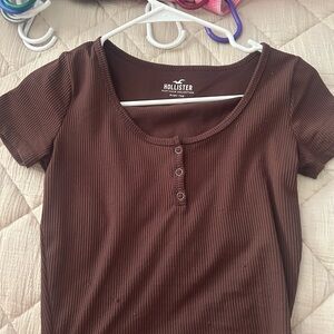 Hollister Brown Ribbed Short Sleeve T-Shirt